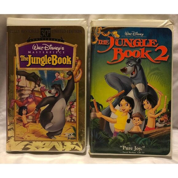 Disneys Jungle Book & Jungle Book 2 VHS Lot Mowgli Bagheera Baloo Clamshell Case - Picture 1 of 6